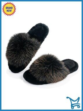 Faux Fur Open Toe Slippers for Women Indoor